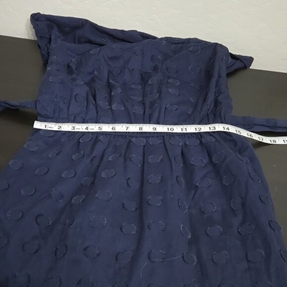 1901 Womens Navy Texture Clip Dot Tie Waist Maxi Sundress Raised Circle Size M - Picture 14 of 15